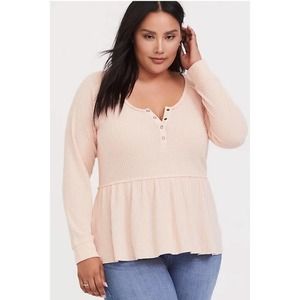 Torrid Blush Pink Brushed Henley Babydoll Pullover Women’s Plus Size 1X
